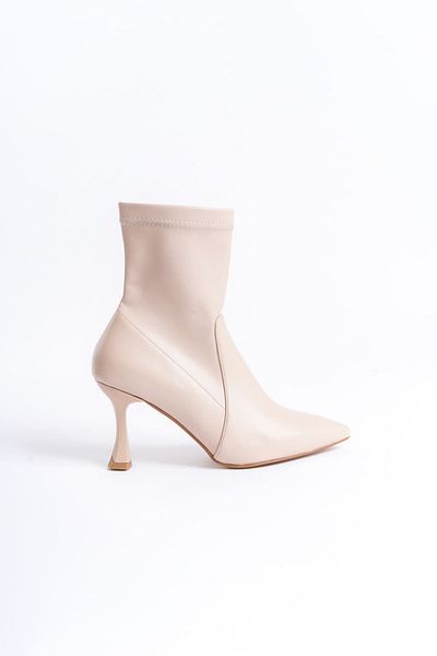 Zerenyus Luna Premium Women's Stretch Zipper Heeled Beige Boots