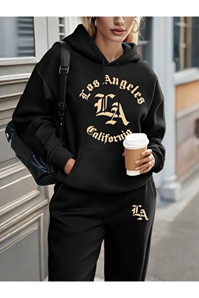 FUFLUNS طقم بدلة رياضية بغطاء للرأس للجنسين من لوس أنجلوس LA للنساء/الرجال