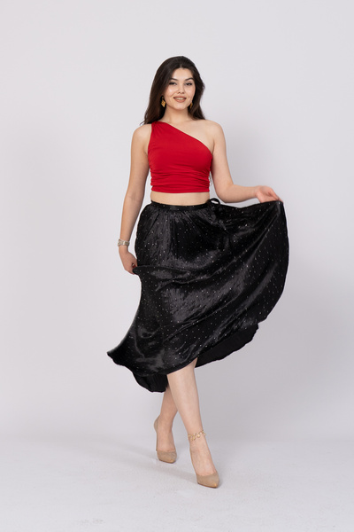 MissVina Fusta lungă din satin Stone cu imprimeu 6786