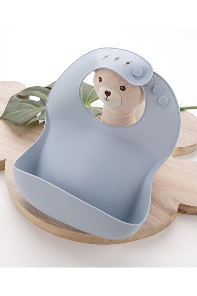 Fab N Funky Adjustable Spill Proof Silicone Baby Bib with Pocket - Blue