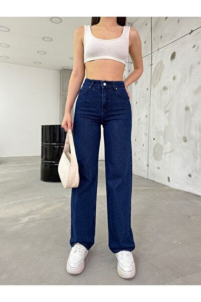beeke Leo Navy Blue Power Lycra Super High Waist Casual Jeans Palazzo Pants