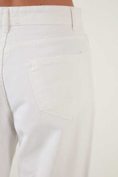 beeke Pantaloni de blugi largi din denim pentru femei Julyy, alb, talie înaltă