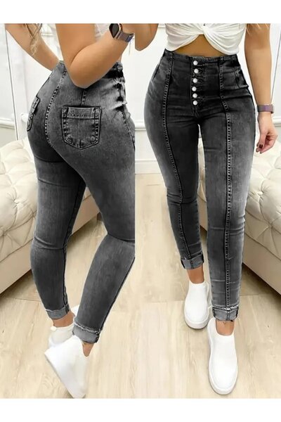 MODAVERA Women's high waist button front jean pants