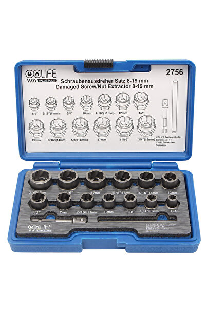 CCLIFE Kit extractoare 3/8" pentru piulițe și șuruburi deteriorate 8-19mm 15 bucăți