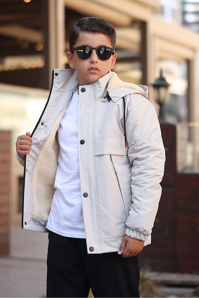 Boymen Black Fur Inside Thick Waterproof Exit Hooded Children's Coat Premium Coat