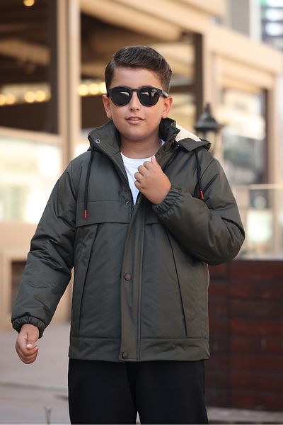 Boymen Black Fur Inside Thick Waterproof Exit Hooded Children's Coat Premium Coat