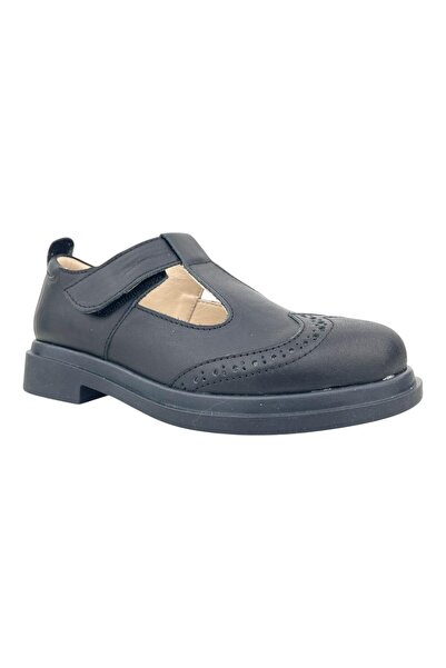 Nubebe Thick Sole Pole Thomas Heel School Shoes Black