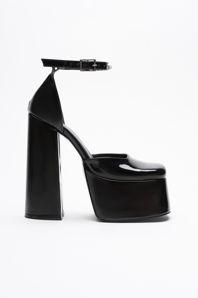 Ayakkabı Ateşi Women's High Platform Thick Heeled Shoes Firona Black Patent Leather
