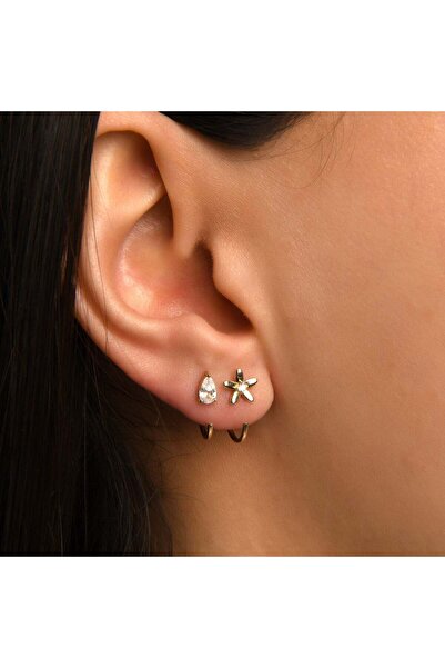 Piano Jewellery Latte Damla Taşlı Altın Relax Piercing