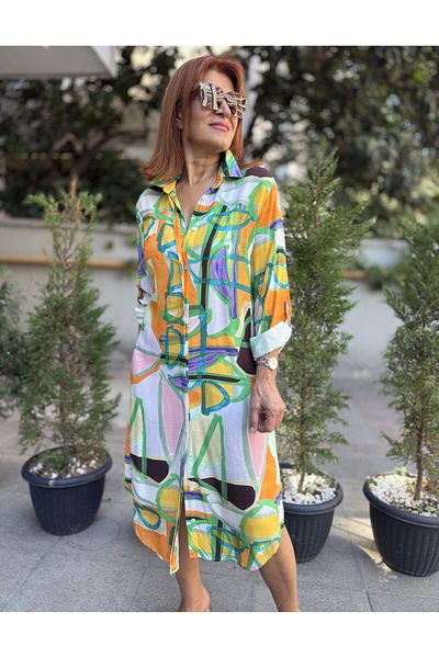 DenizEge Viscose Shirt Dress Multicolor