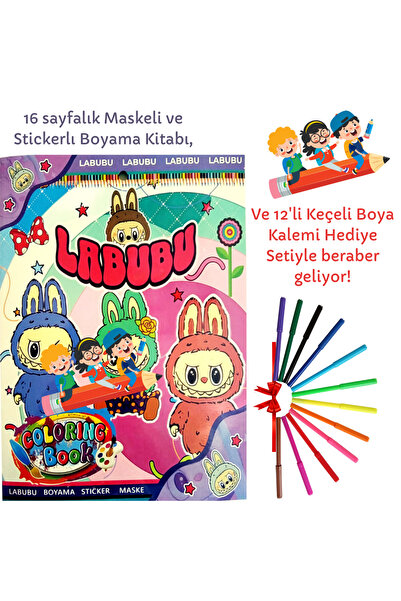 booddie Labubu Boyama Kitabı Stickerlı (arka Kapak Kesilerek Maskeli ) 12'li ...