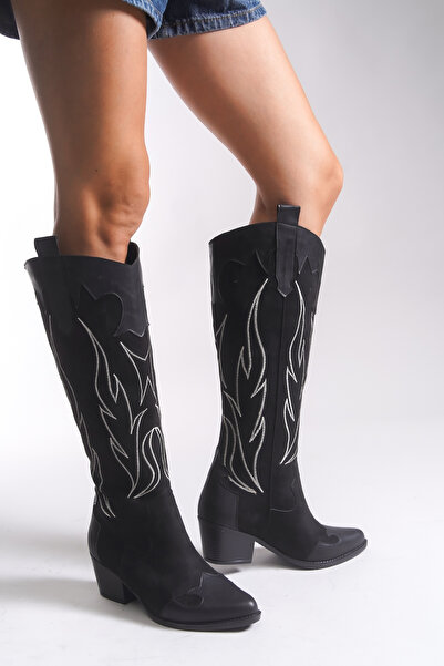 Riccon Thasyril Kadın Western Çizme 001250201 Siyah Süet