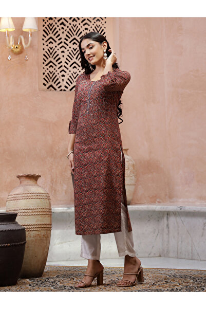 Sanskrutihomes By Styli Printed Floral Kurta with Side Slit Detail