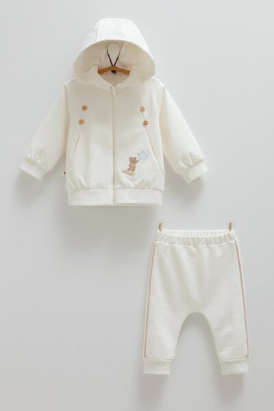 Caramell Cute Fly Hooded Double Set - Ecru