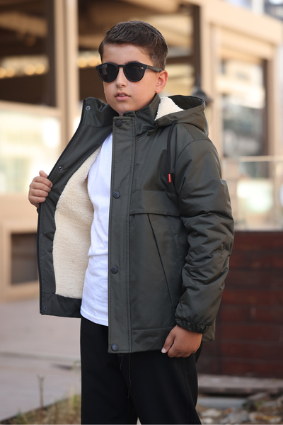 Boymen Black Fur Inside Thick Waterproof Exit Hooded Children's Coat Premium Coat