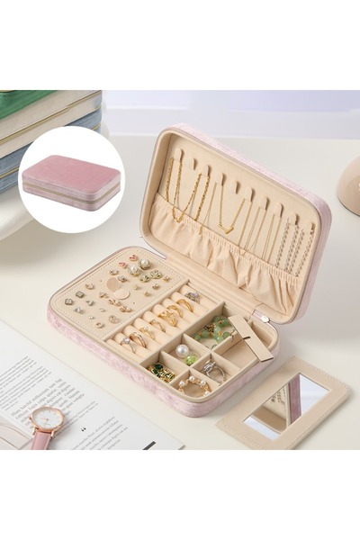 gaman Mirrored Zippered Jewelry Organizer - Travel Friendly Multi Compartment Jewelry Box