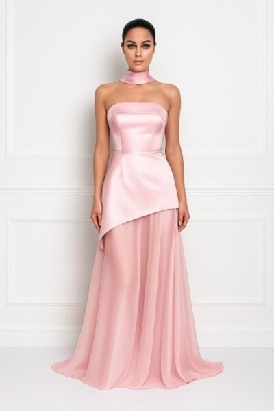 OPHIRA Pink 2-in-1 Occasion Dress with Detachable Chiffon Skirt and Scarf on Corset