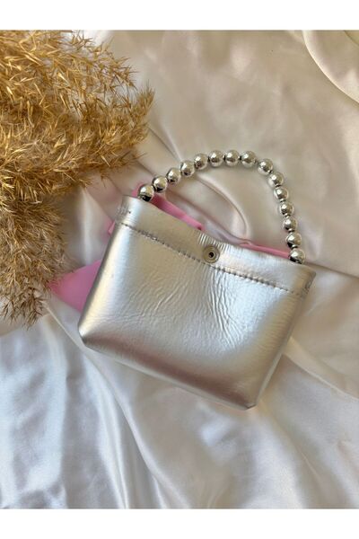 Miniminiksdesing Gümüş İnci Kulplu Mini Bebek Çocuk Party Çantası