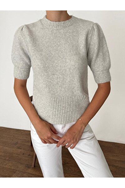 yeditepe fashion Bluză de tricotaj prințesă cu mâneci cu volan Gri