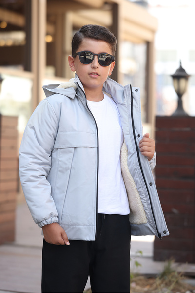 Boymen Black Fur Inside Thick Waterproof Exit Hooded Children's Coat Premium Coat