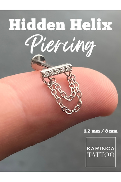 Karınca Piercing Stoned Baguette Hidden Helix Piercing Chain Dangle Tragus Piercing Flat Conch Ear Cartilage Earring