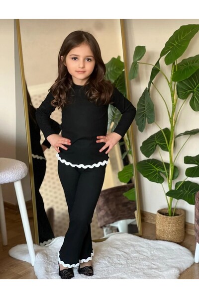 renkli diyar Girl's Bottom Top Set Water Stone Detail Spanish Pants School Nursery Primary School