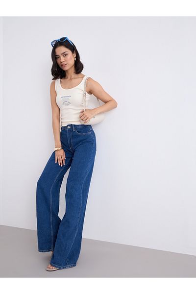 Styli Off White Fitted Ribbed Tank