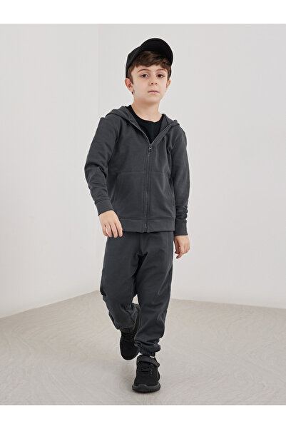 Styli Charcoal Cotton Full Zip Hoodie with Pocket