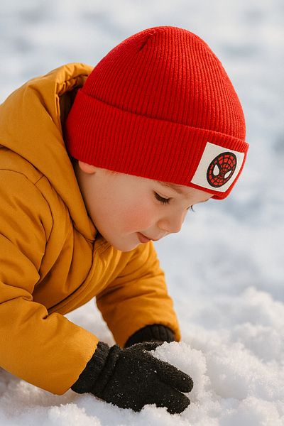 HEREN Cotton Red Spiderman Label Camisole Anti-Sweat Foldable Winter Knitted Beanie{Hat