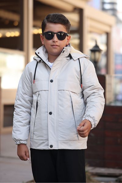 Boymen Black Fur Inside Thick Waterproof Exit Hooded Children's Coat Premium Coat