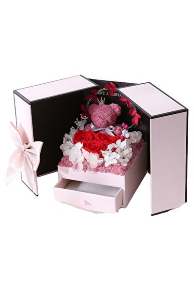 QttvbTna Cutie cadou cu flori eterne, QttvbTna, trandafir, ursuleț de pluș, 1...