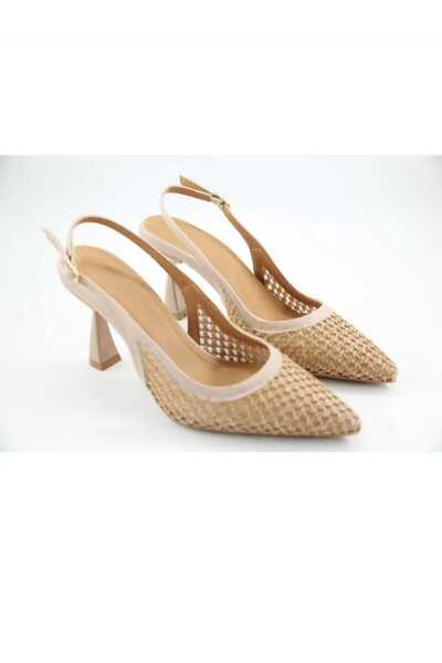 BAYRAMOĞLU KUNDURA Byk Women's Straw Patterned Goblet Heeled Stiletto Shoes
