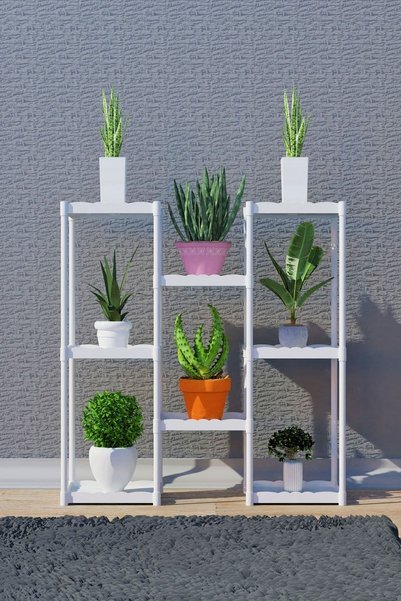 Armarks Işıl 8 Raflı Plastik Beyaz Saksılık Dekoratif Çiçeklik Saksı Standı 323_k_b