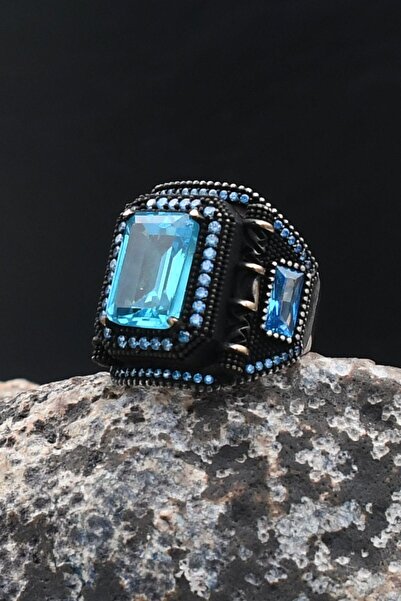 Prestige Akua Marine - AQUA MARİN Taşlı Kare Tasarımlı 925 Ayar Gümüş Yüzük 9...