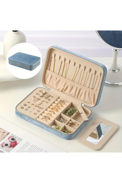 gaman Mirrored Zippered Jewelry Organizer - Travel Friendly Multi Compartment Jewelry Box