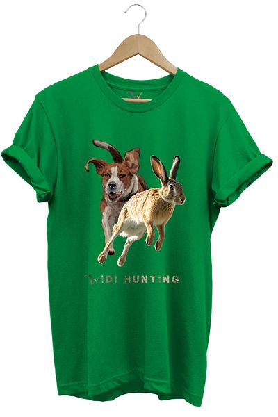 WİDİ Hunting Hunting Rabbit Hunting and Hunting Dog Design Printed 100% Cotton Regular Fit Unisex T-Shirt