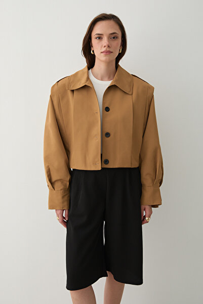 Laluvia Camel Yüksek Yaka Düğmeli Trençkot - 2025