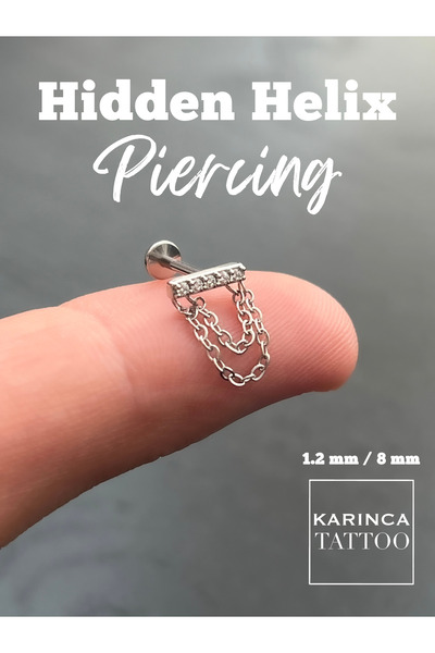 Karınca Piercing Stoned Baguette Hidden Helix Piercing Chain Dangle Tragus Piercing Flat Conch Ear Cartilage Earring