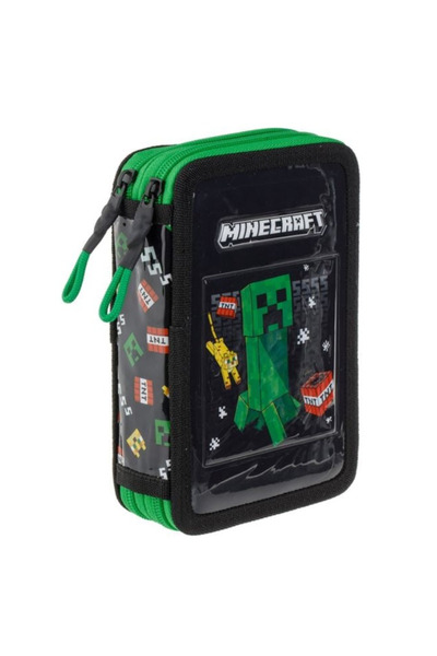 Lumi LUXURY Double Pencil Case Black Green 3D Minecraft 12x4x19cm