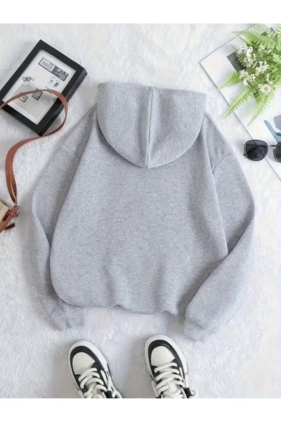 WOODROFFE Be Real Printed Hooded Black Gray Hoodie Sweatshirt Oversize
