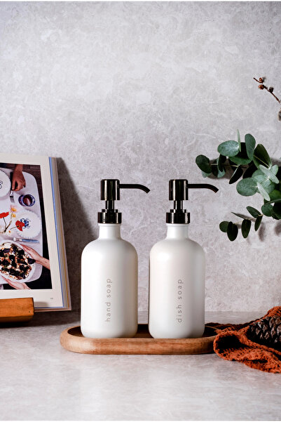 MIROU Era - 2'li 350ml Dekorlu Cam Mutfak Sabunluk Seti - Bronz Pompalı ve Ah...