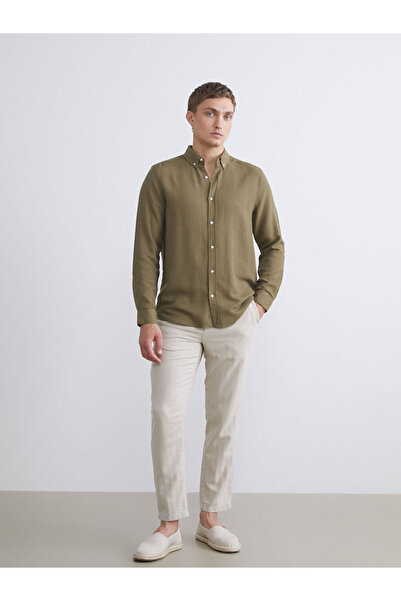 LC Waikiki Beige Slim Fit Linen Blend Men's Trousers