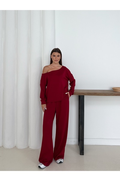Gameyal Women's Modal Fabric Off Shoulder Sweatshirt and Trousers Set