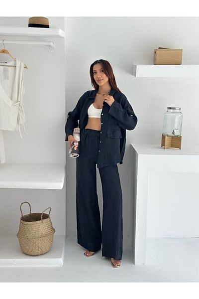 UNBOX Linen Wide Sky Black-Leg Set