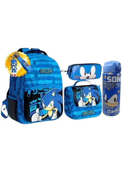 Sonic Licensed School Bag, Lunch Box, Pen Bag - Steel Flask 500 ml Gift