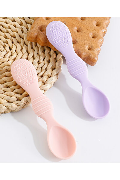 Fab N Funky طقم ملاعق سيليكون، لون سادة منعش ومتين، مناسب للأطفال من عمر ١٢ ش...