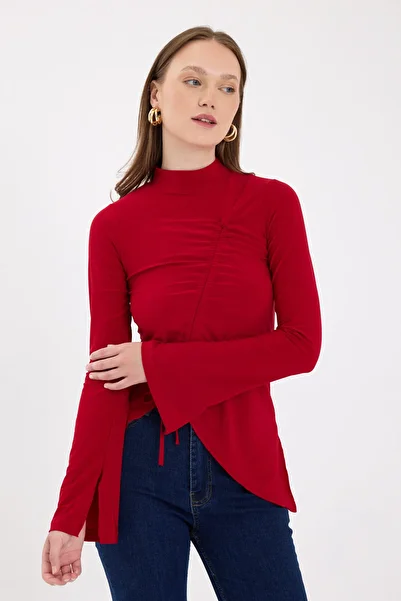 Rays Red Gather Detailed Turtleneck Blouse 2458