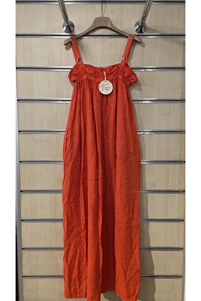 Park Moda Italian Strap Linen Dress Plain Pattern