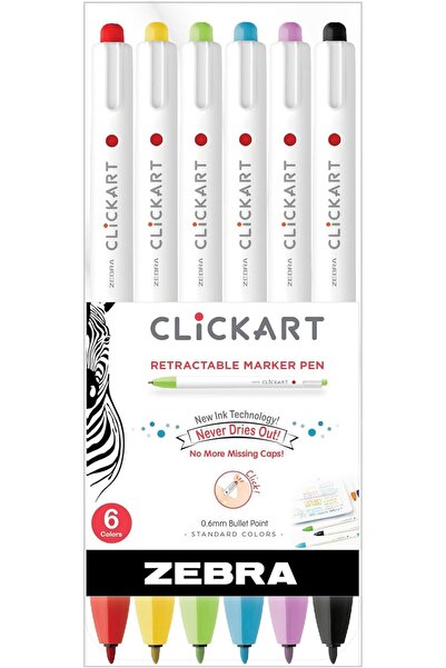 Zebra Pen قلم تحديد قابل للسحب من ClickArt بألوان متنوعة، عبوة من 6 قطع