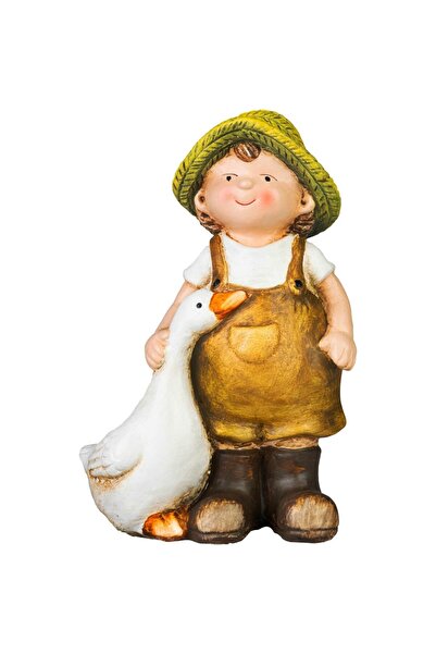 SGTT Decorațiune de grădină, Băiat cu gâscă, ceramică, 6,5x12,5x19 cm